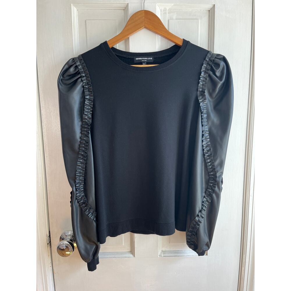Generation Love Georgia SOFT Faux Leather Sleeve Top - Solid Black - Size XS - Picture 3 of 9